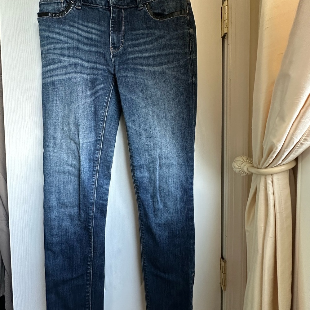 White House Black Market “The Skimmer” Skinny Jeans with faux leather detail